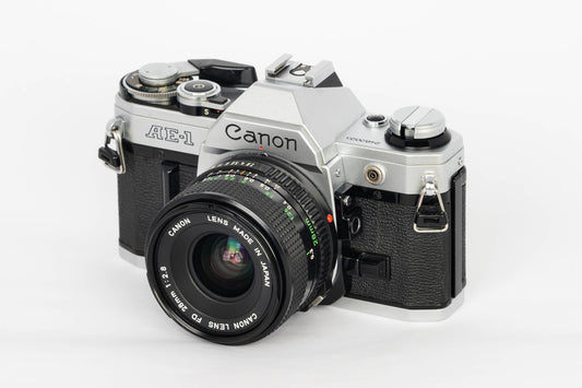 Canon AE-1 35mm SLR Film Camera with Canon 28mm f/2.8 FD Lens